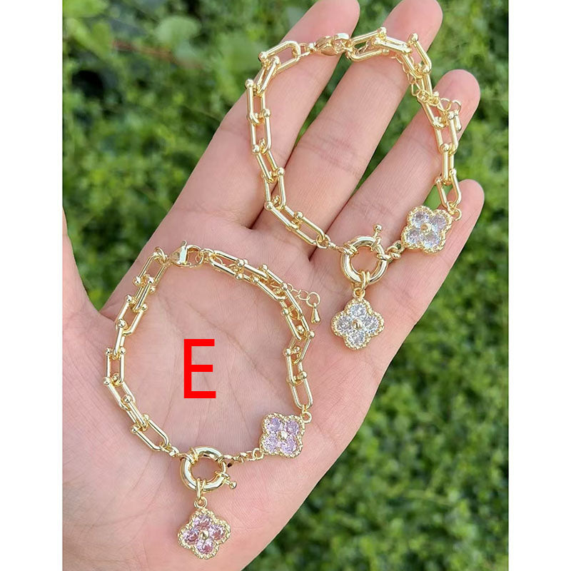 B Copper And Gold-plated Diamond Petal Bracelet