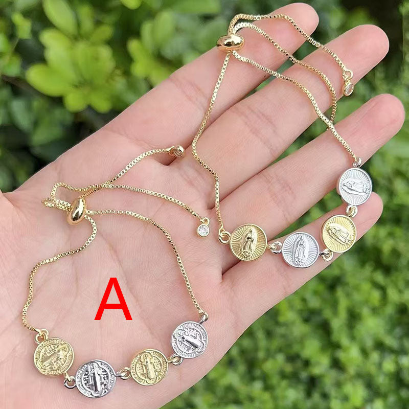 A Copper And Gold-plated Color-block Portrait Pull-out Bracelet