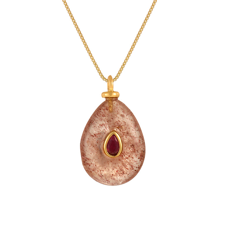 Leather Pink Irregular Natural Stone Inlaid Zirconium Copper Necklace