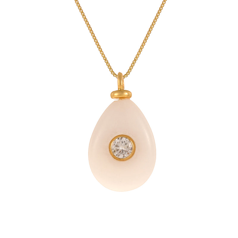 Leather Pink Irregular Natural Stone Inlaid Zirconium Copper Necklace