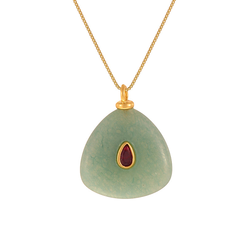 Leather Pink Irregular Natural Stone Inlaid Zirconium Copper Necklace