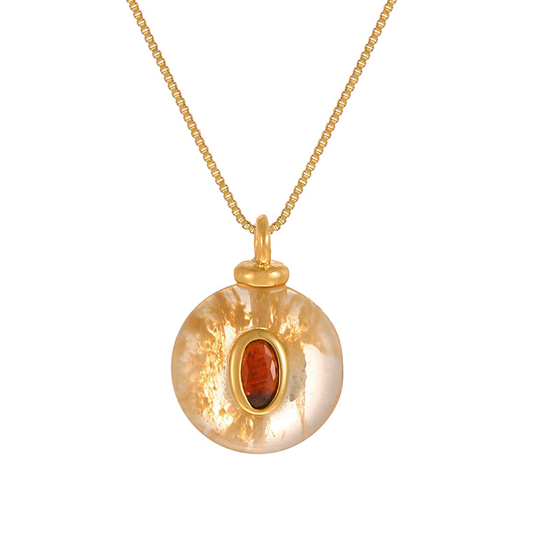 Leather Pink Irregular Natural Stone Inlaid Zirconium Copper Necklace