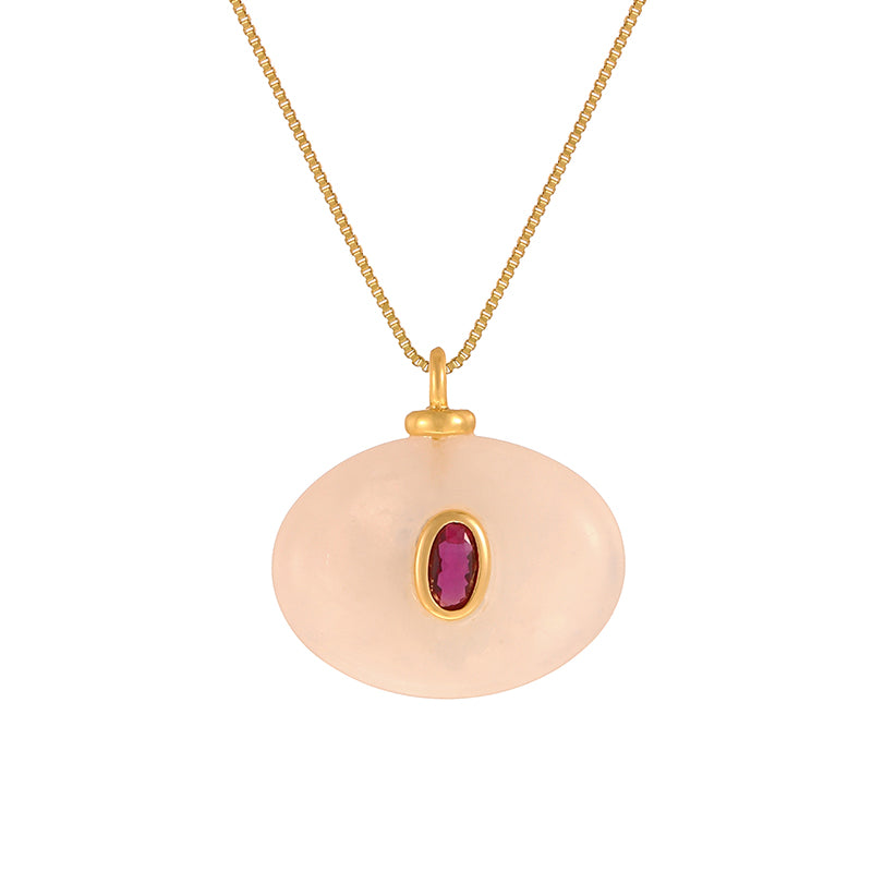 Leather Pink Irregular Natural Stone Inlaid Zirconium Copper Necklace