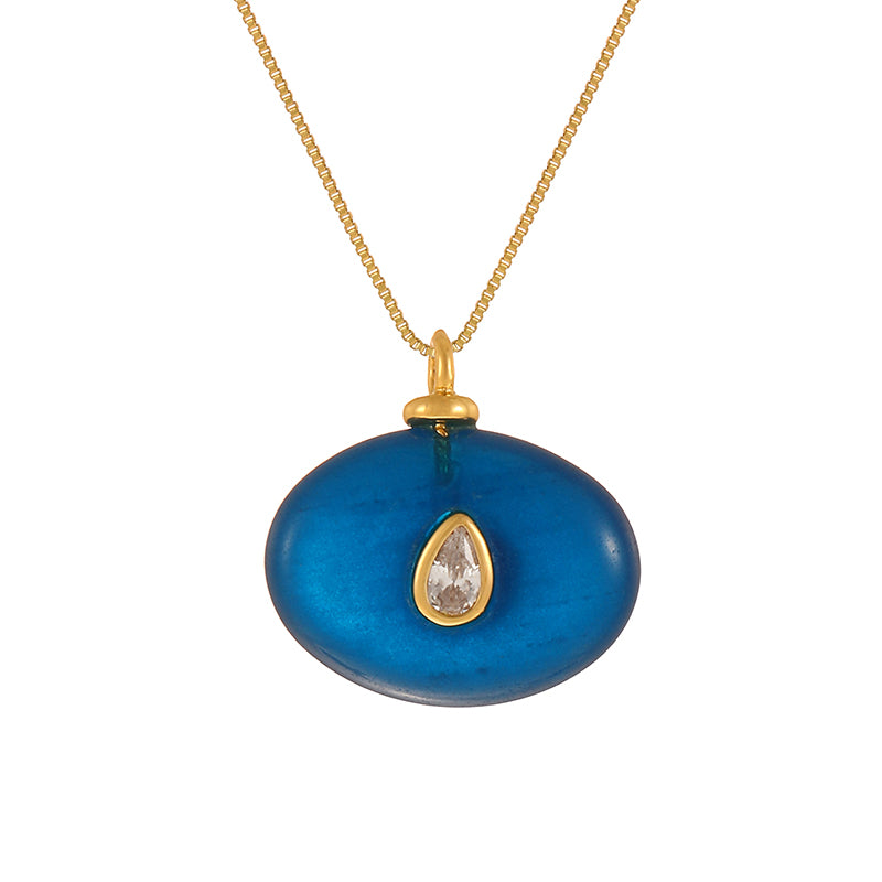 Leather Pink Irregular Natural Stone Inlaid Zirconium Copper Necklace