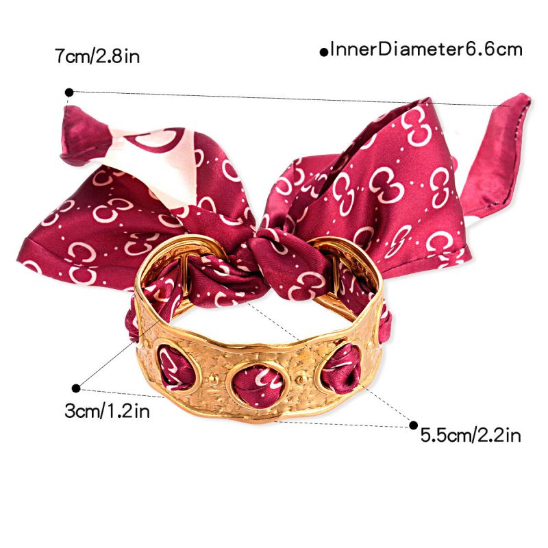 Bracelet-gold-red Stainless Steel Pleated Round Scarf Wrap Open Bracelet