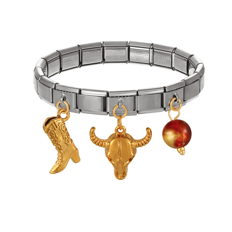 Gold And Silver 1 Titanium Steel Western Cowboy Series Square Modular Bracelet