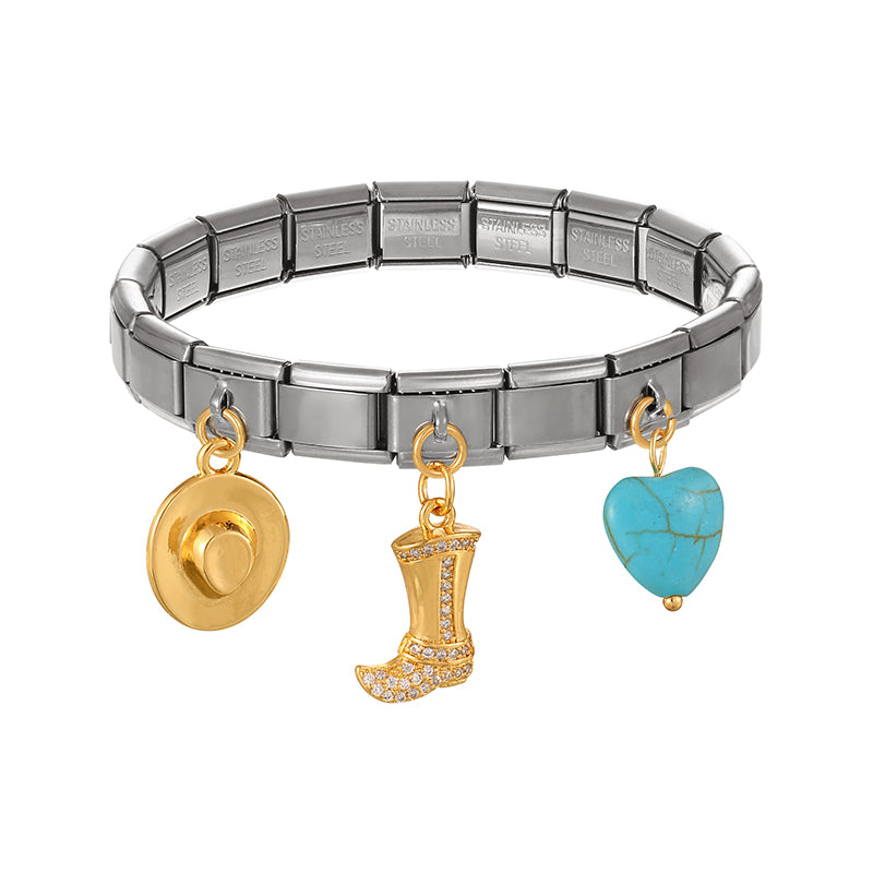 Gold And Silver 1 Titanium Steel Western Cowboy Series Square Modular Bracelet