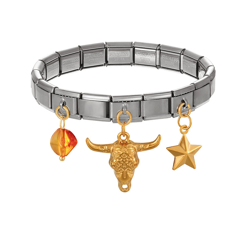 Gold And Silver 1 Titanium Steel Western Cowboy Series Square Modular Bracelet