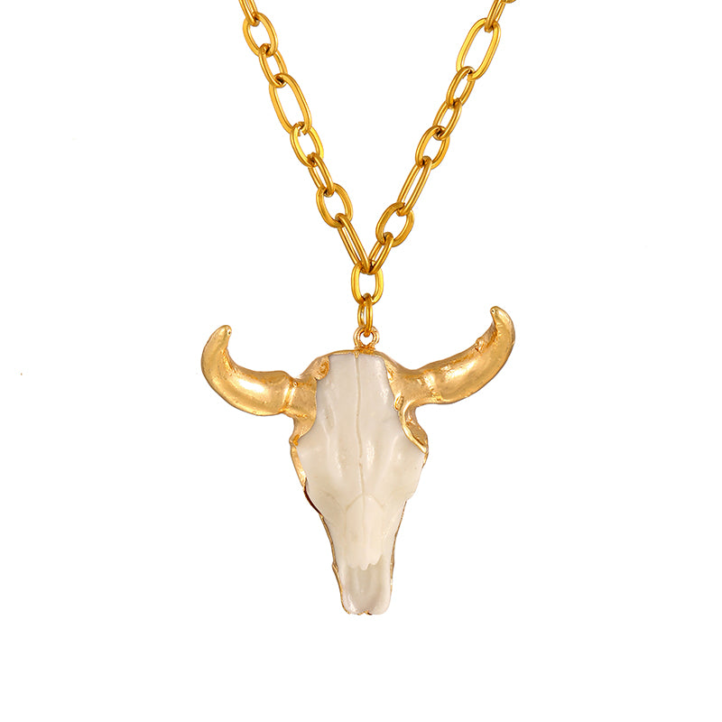 Gold 1 Alloy Bull Head Titanium Steel Necklace