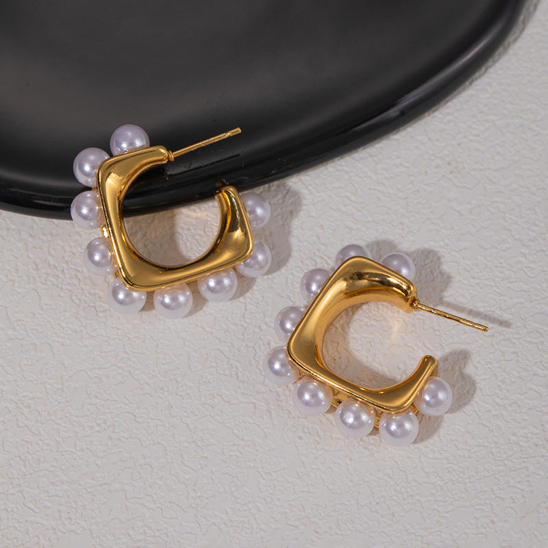 Earring 1# Stainless Steel Pearl Earrings