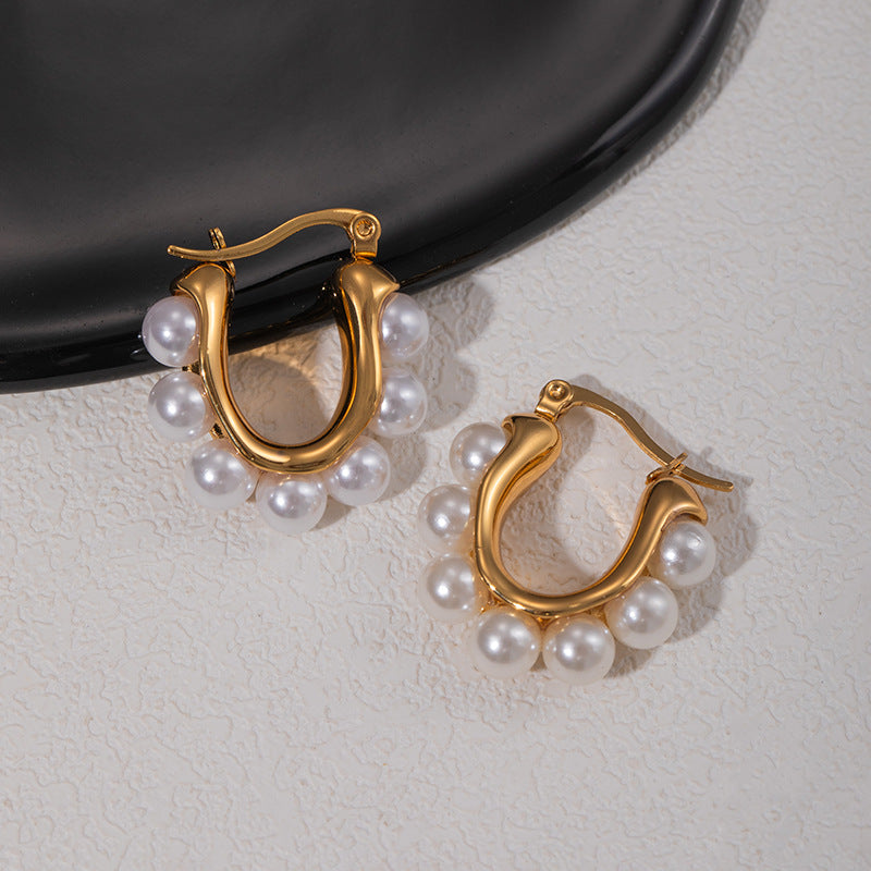 Earring 1# Stainless Steel Pearl Earrings