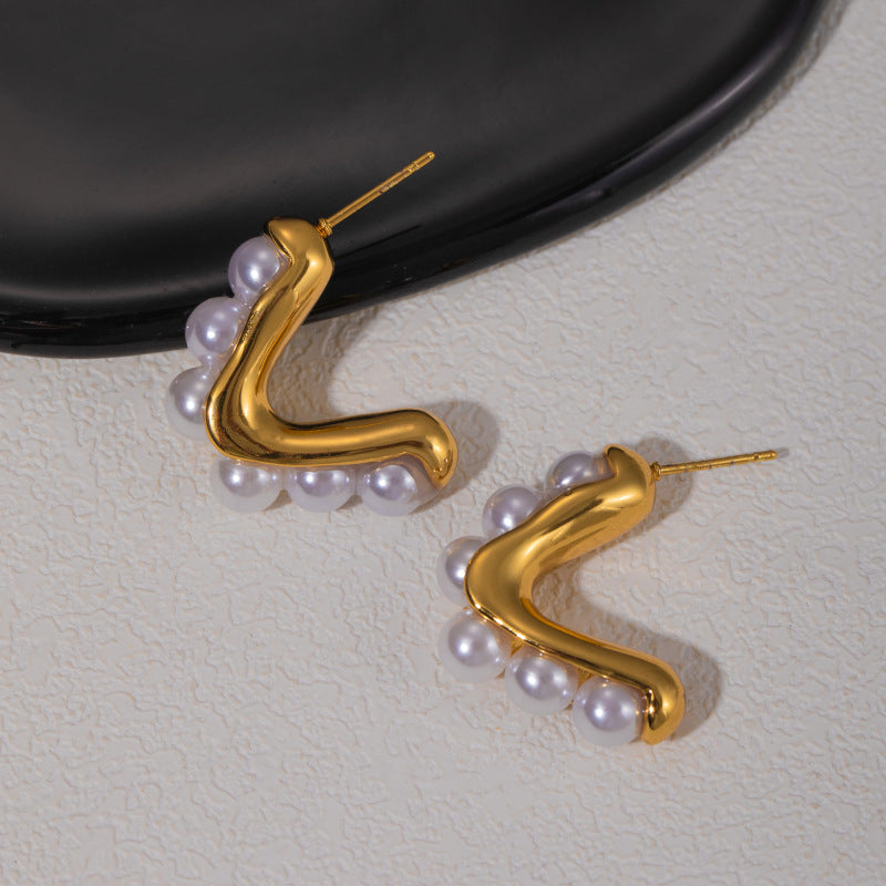 Earring 1# Stainless Steel Pearl Earrings