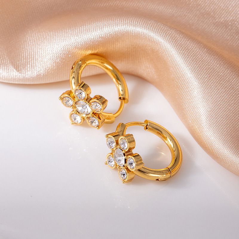 Green Flower Earrings Stainless Steel Diamond Flower Earrings