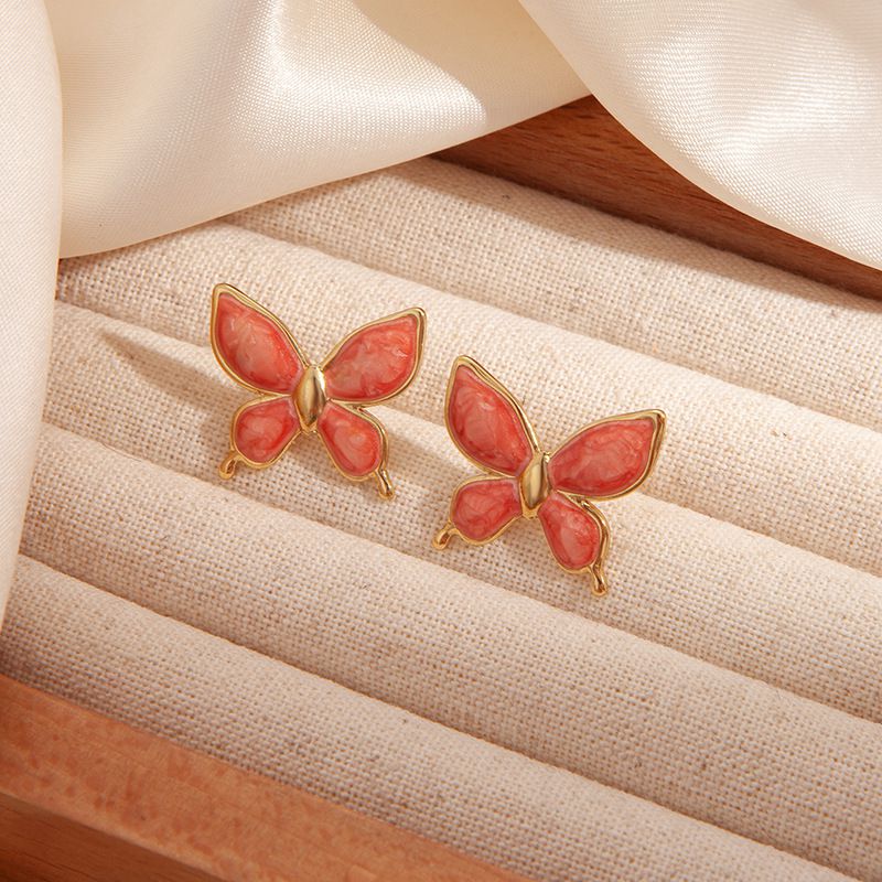 Butterfly Earrings-purple Stainless Steel Oil-dripping Butterfly Earrings