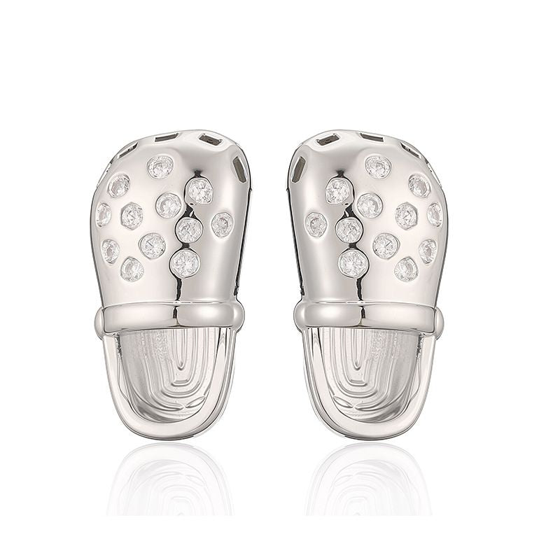 1 Pair Of Gold And White Diamond Hole Shoe Earrings Copper Inlaid Zirconium Hole Shoe Earrings