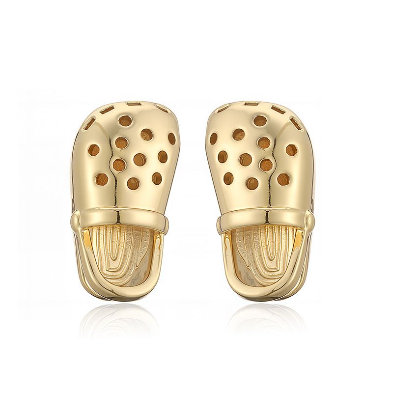 1 Pair Of Gold And White Diamond Hole Shoe Earrings Copper Inlaid Zirconium Hole Shoe Earrings