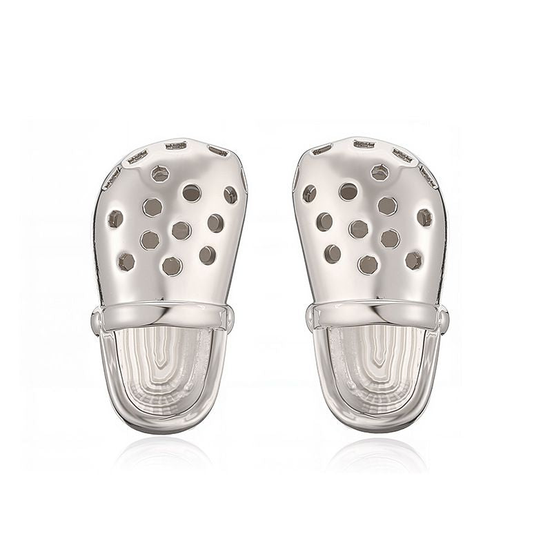 1 Pair Of Gold And White Diamond Hole Shoe Earrings Copper Inlaid Zirconium Hole Shoe Earrings