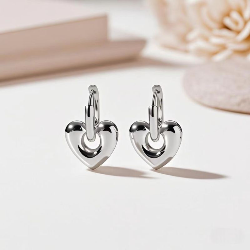 Love Silver Titanium Steel Heart Earrings