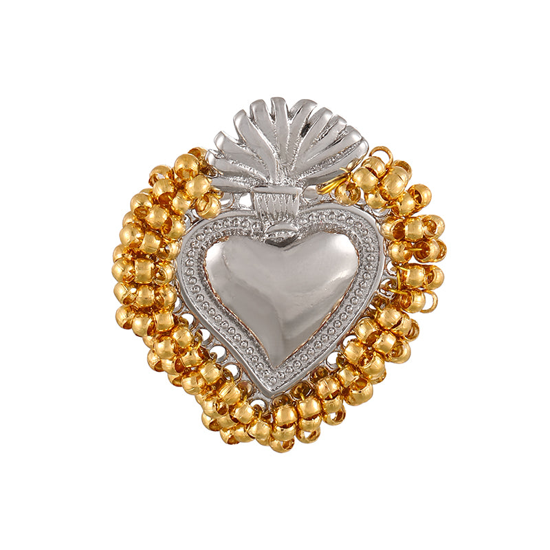 Red Rice Bead Heart Open Ring