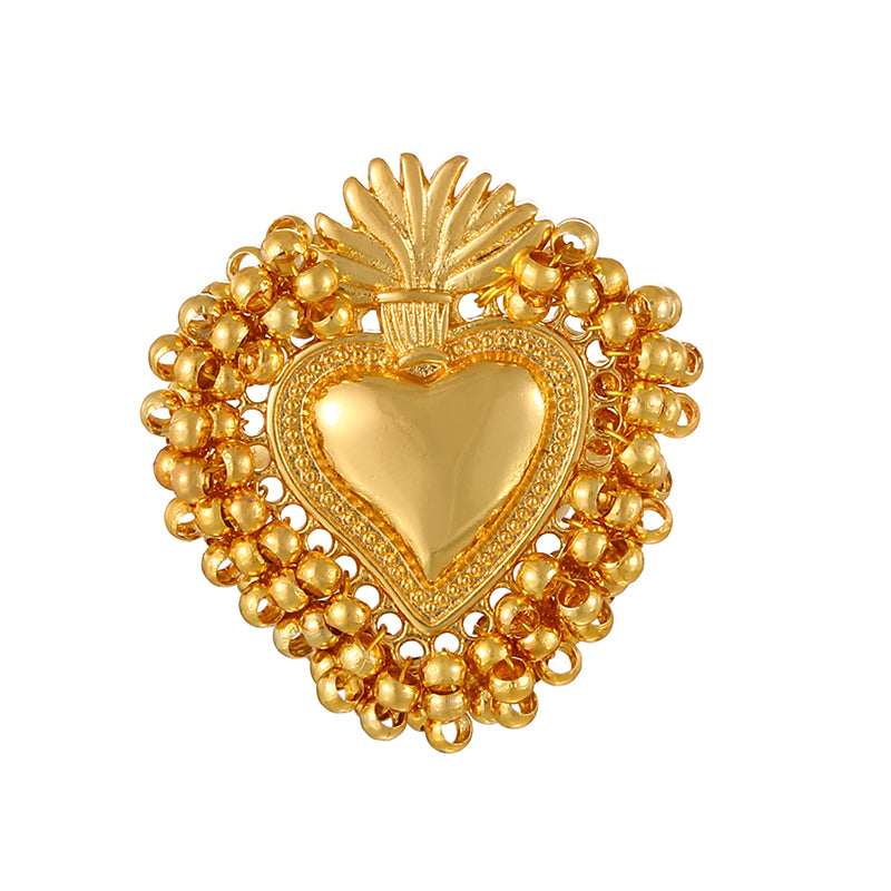 Red Rice Bead Heart Open Ring