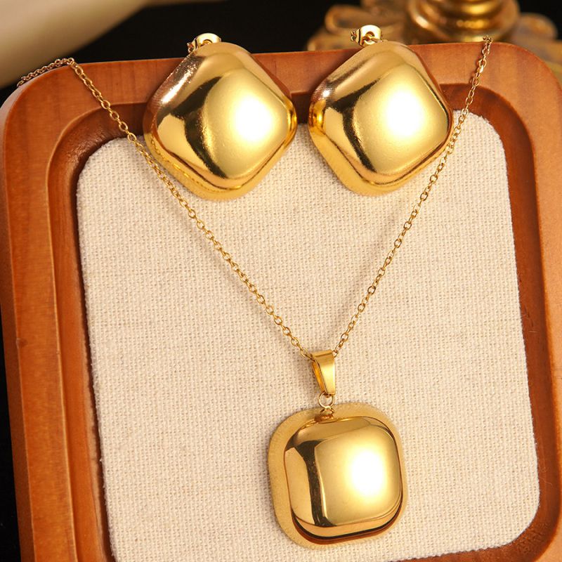 Set 1# Stainless Steel Flower Necklace Earring Set