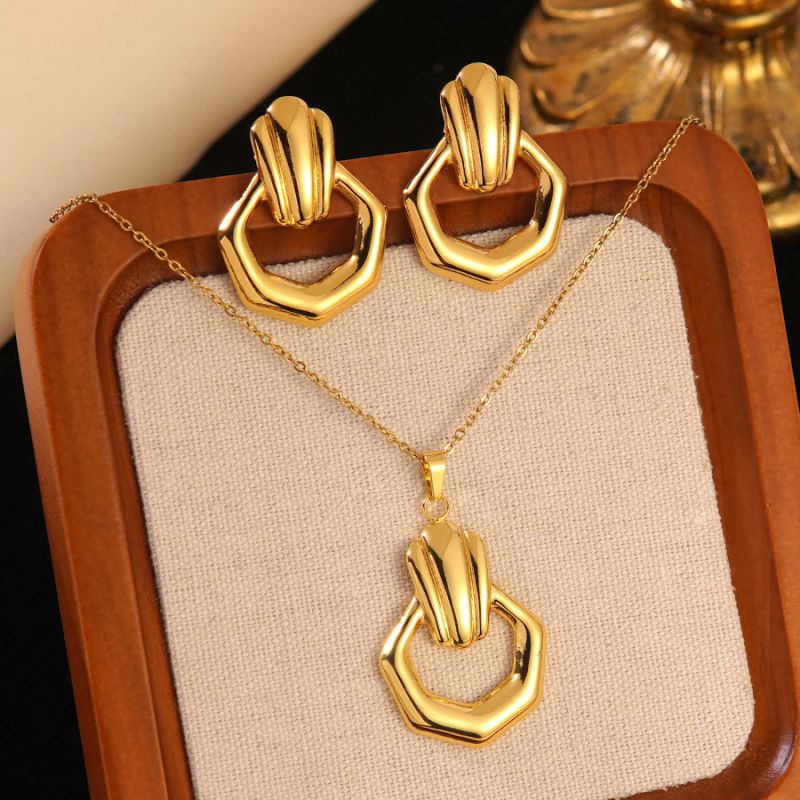 Set 1# Stainless Steel Flower Necklace Earring Set