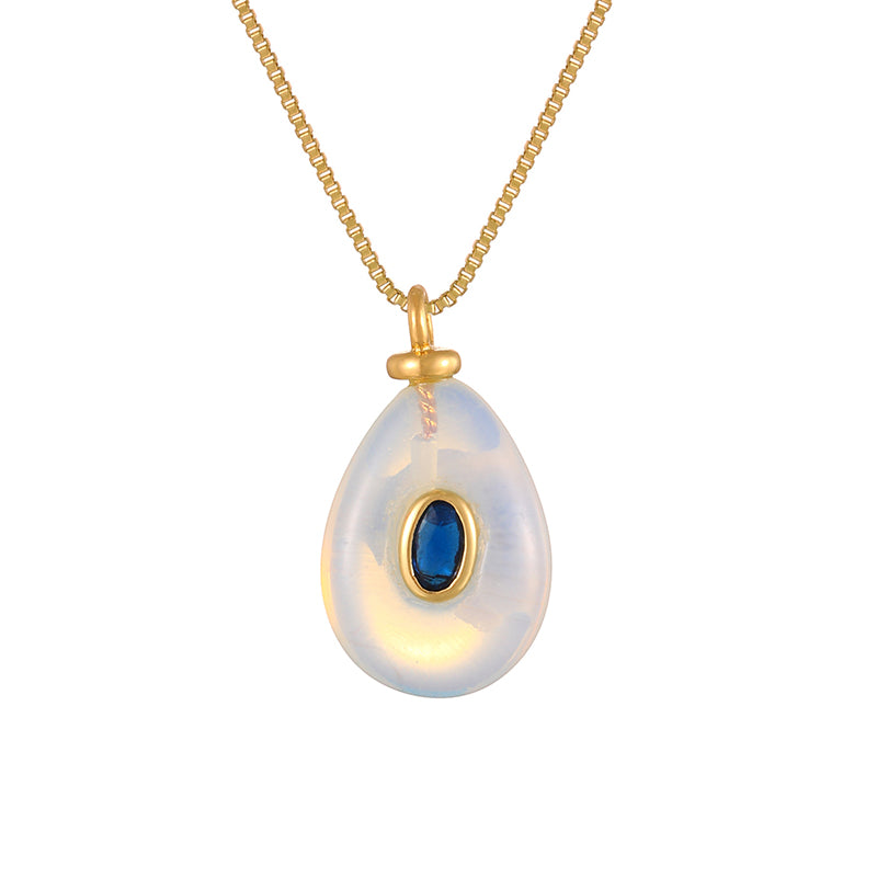 Color 3 Irregular Natural Stone Inlaid Zirconium Titanium Steel Necklace