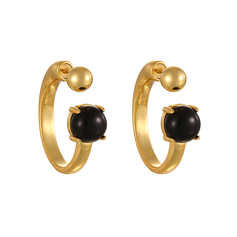 Gold Copper C-shaped Round Turquoise Earrings