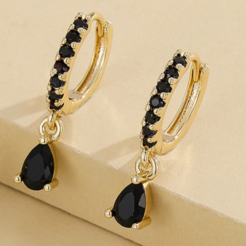 Golden Water Drops Copper Diamond Teardrop-shaped Hoop Earrings