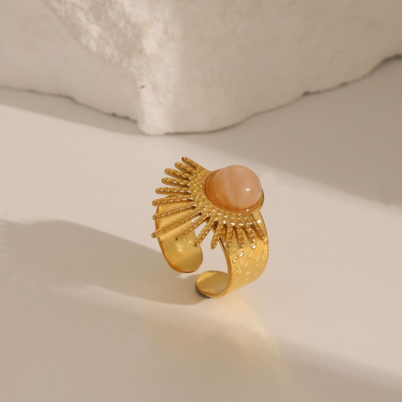 Tiger's Eye Stainless Steel Natural Stone Scalloped Round Ring