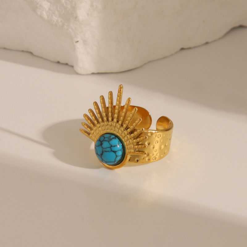 Tiger's Eye Stainless Steel Natural Stone Scalloped Round Ring