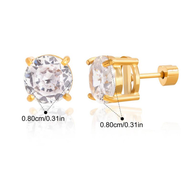 Round Stainless Steel Round Diamond Earrings