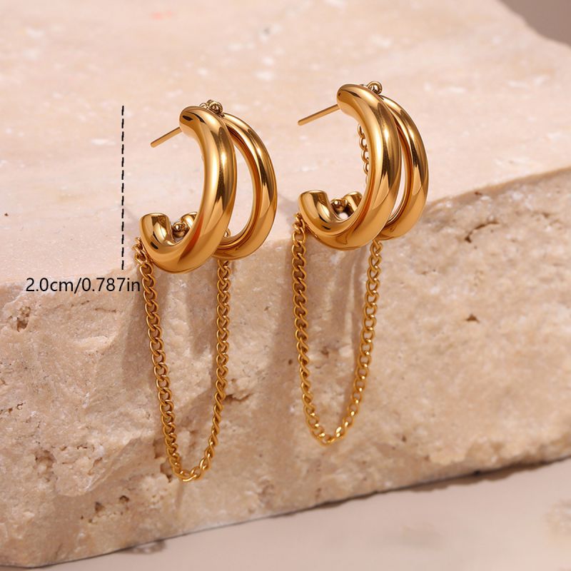 1 Gold Earring Stainless Steel Double-layer Hoop Earrings