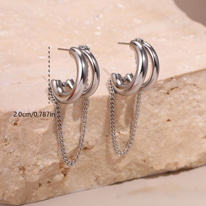 1 Gold Earring Stainless Steel Double-layer Hoop Earrings
