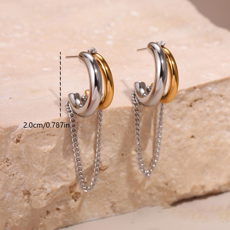1 Gold Earring Stainless Steel Double-layer Hoop Earrings