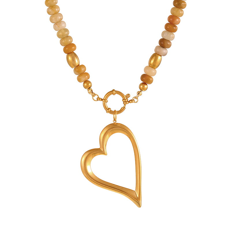 Khaki 1 Titanium Steel Cross Ring Clasp Natural Stone Beaded Necklace