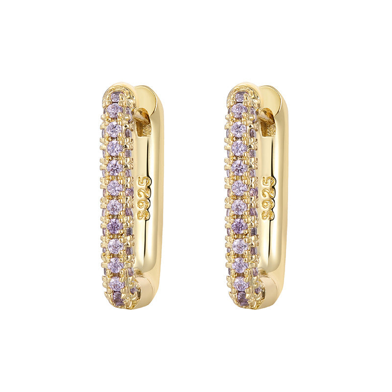 White Copper Oval Diamond Hoop Earrings