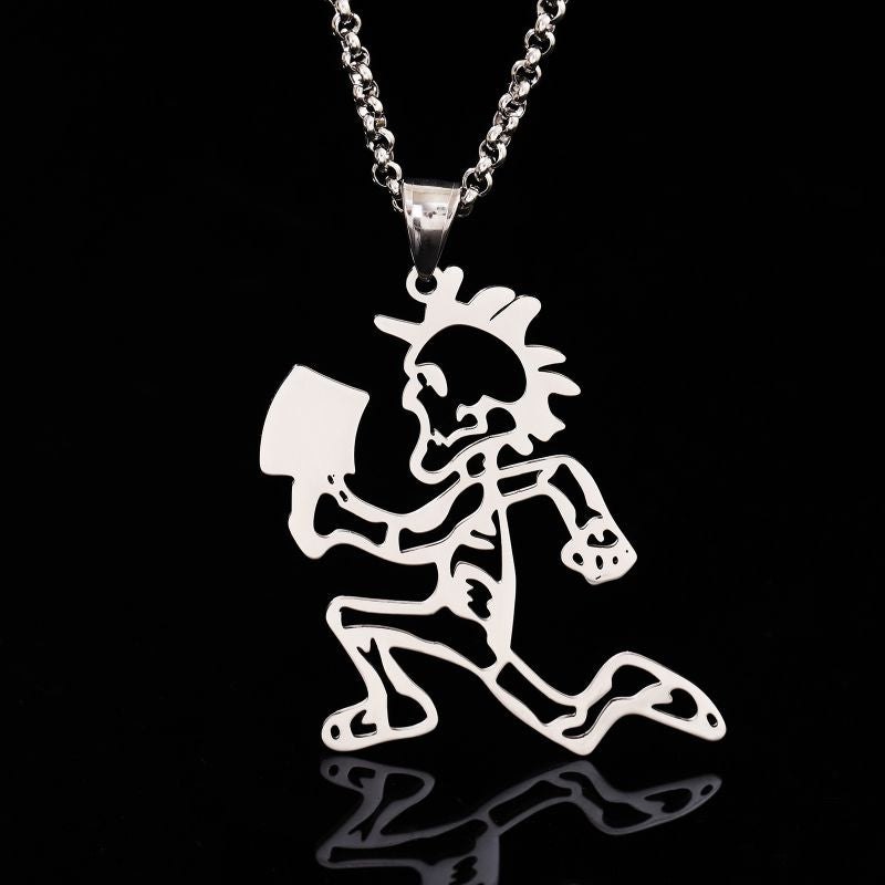 Empty Building Men's Fitness Running Necklace Silver Stainless Steel Cartoon Character Necklace