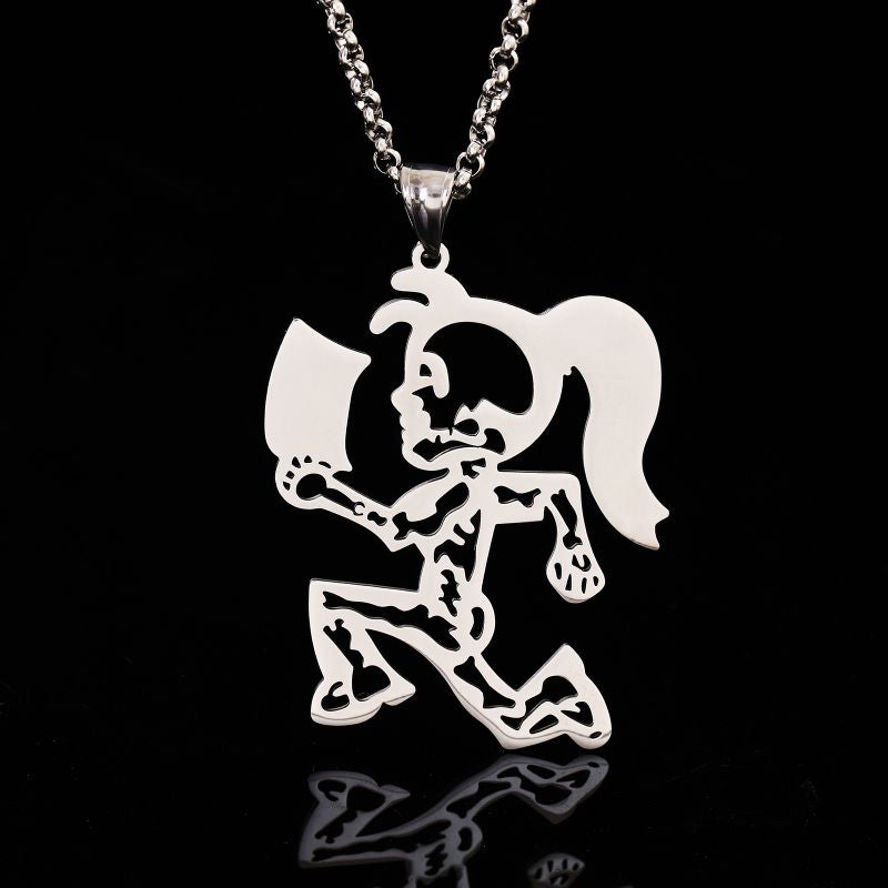 Empty Building Men's Fitness Running Necklace Silver Stainless Steel Cartoon Character Necklace