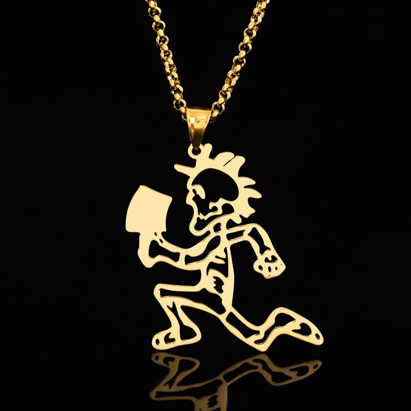 Empty Building Men's Fitness Running Necklace Silver Stainless Steel Cartoon Character Necklace