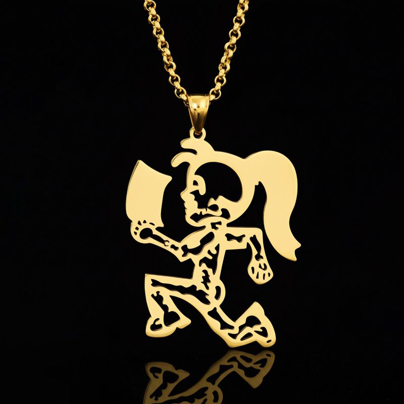 Empty Building Men's Fitness Running Necklace Silver Stainless Steel Cartoon Character Necklace
