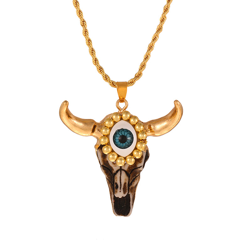 Lake Green Beaded Eye Bull Head Twist Necklace