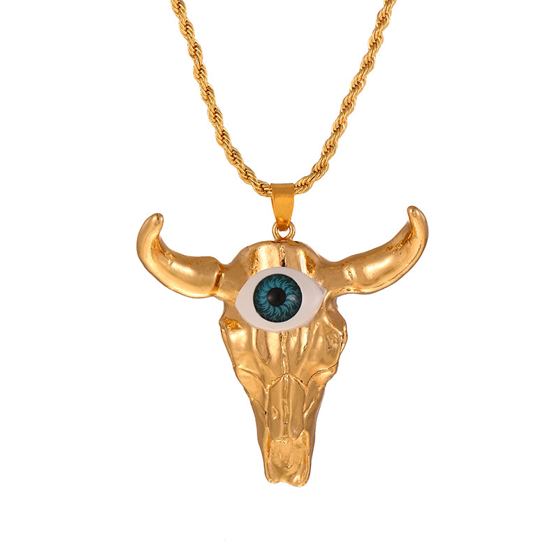 Lake Green Beaded Eye Bull Head Twist Necklace