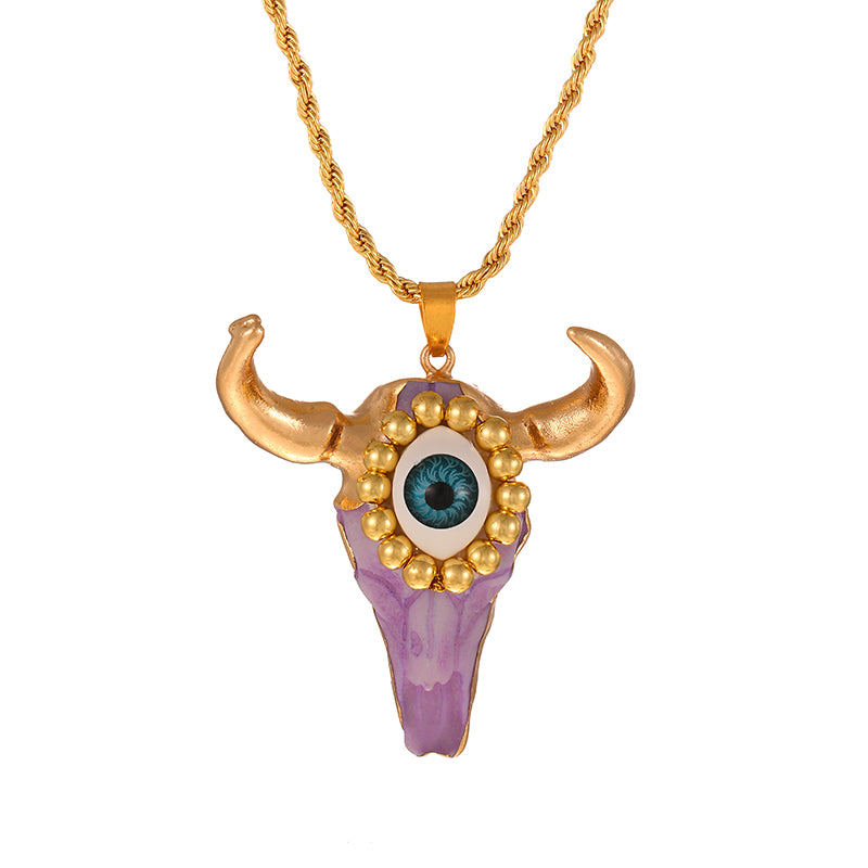 Lake Green Beaded Eye Bull Head Twist Necklace