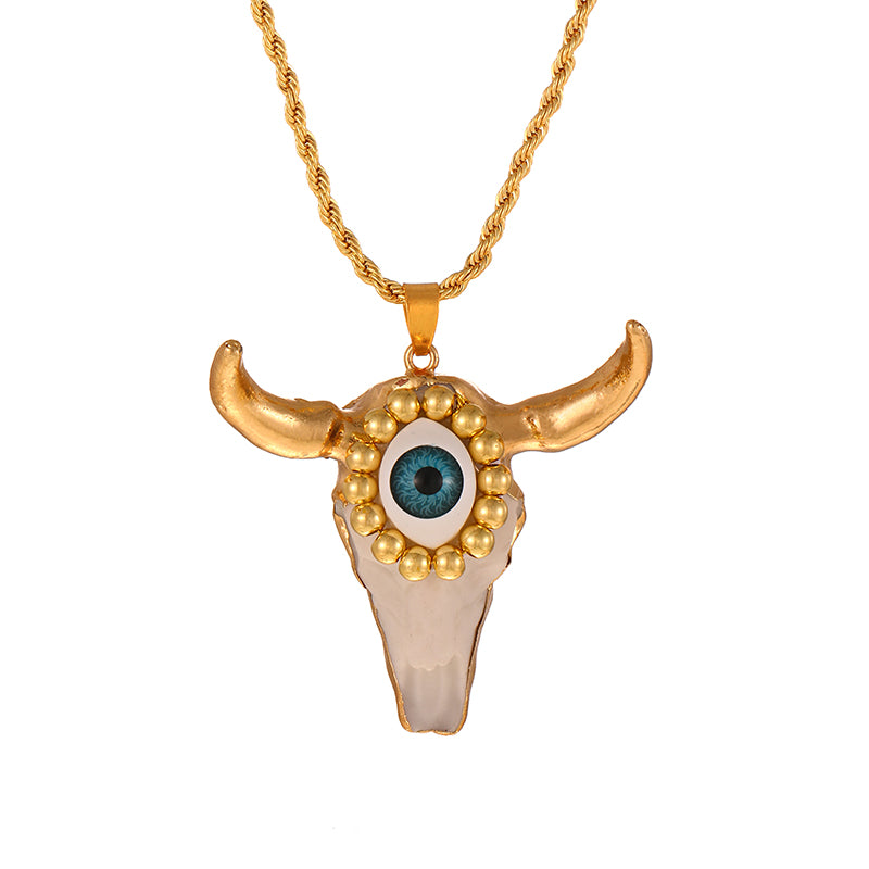Lake Green Beaded Eye Bull Head Twist Necklace