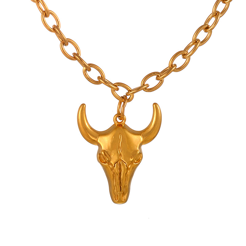 Gold 1 Titanium Steel Bull Head Necklace