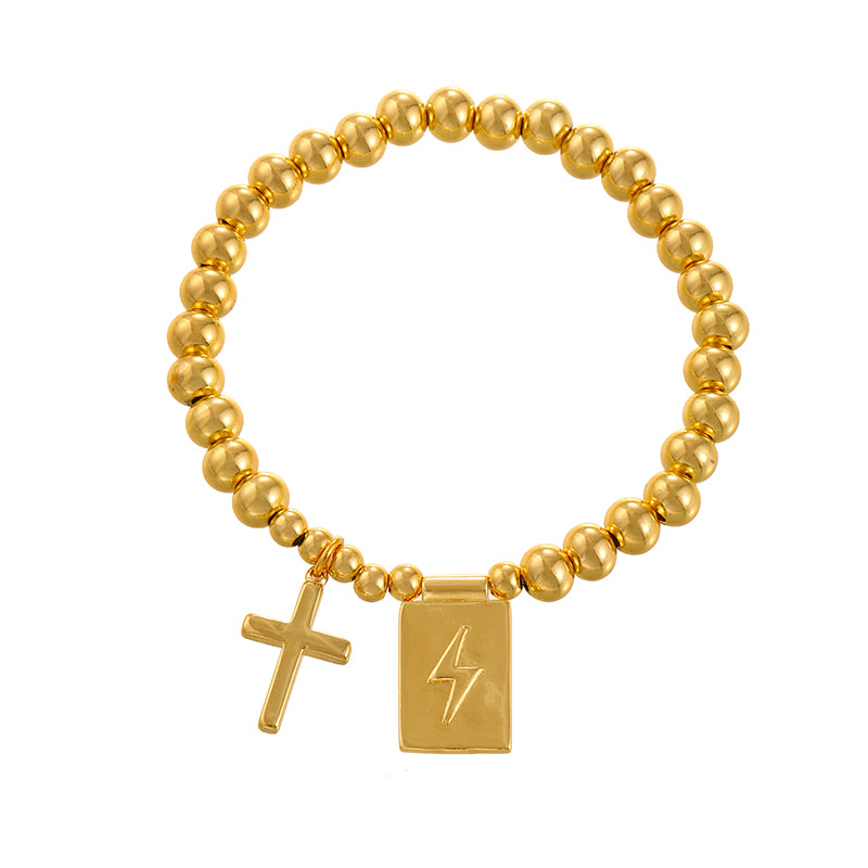 Gold 4 Cross Square Beaded Bracelet