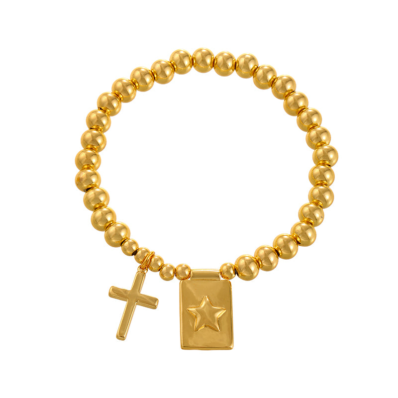 Gold 4 Cross Square Beaded Bracelet