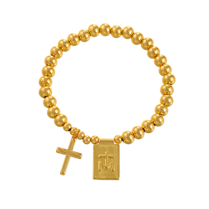 Gold 4 Cross Square Beaded Bracelet