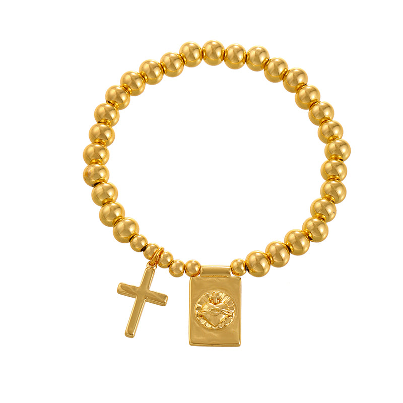 Gold 4 Cross Square Beaded Bracelet